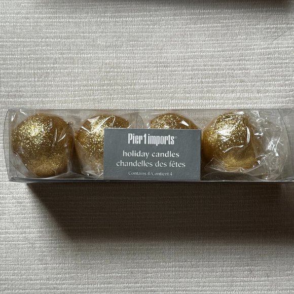 Brand  New Pier 1 Imports Votive Ball Candles - 2" Gold Glitter 4 Candles a Pack - Picture 1 of 5